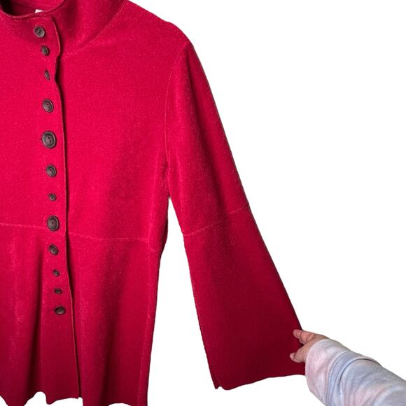 Soft Surroundings Red Fleece Tunic length Button up sweater size Medium - Picture 6 of 8